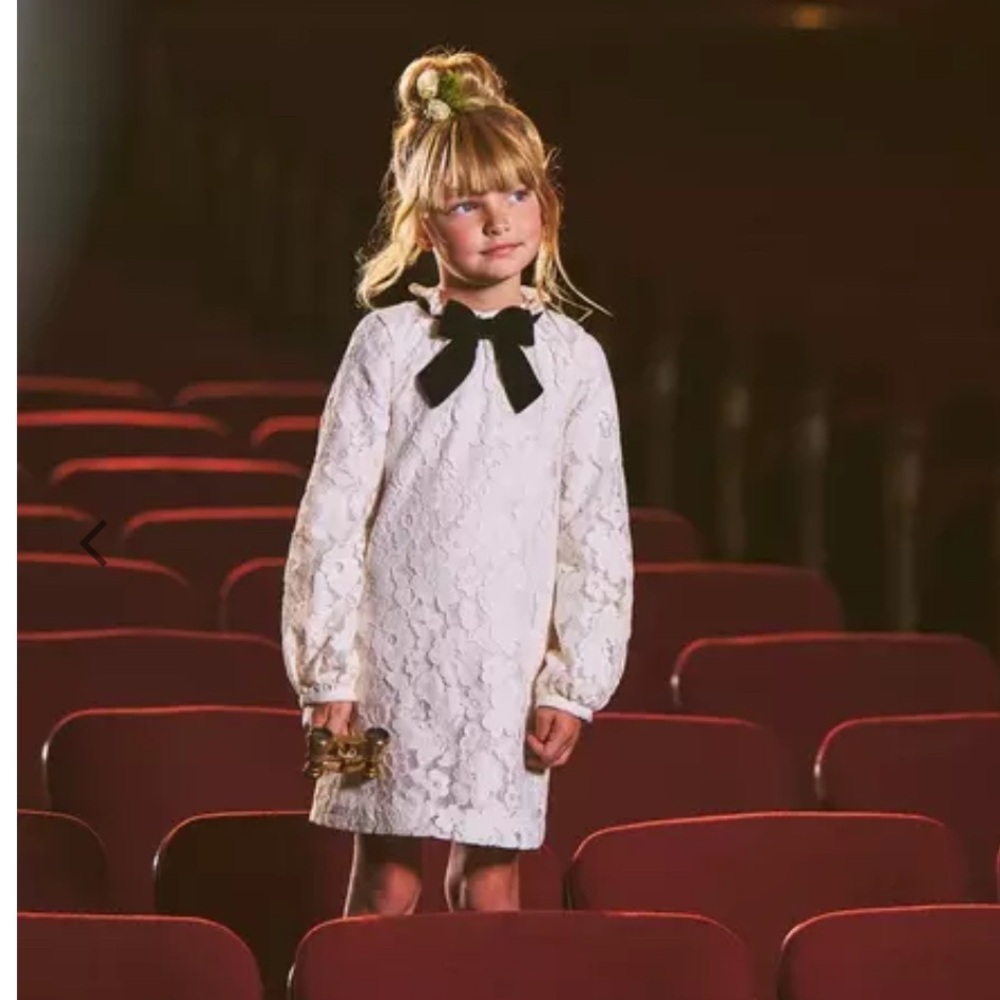 Janie & Jack The Encore Dress White Lace Dress with Black Bow